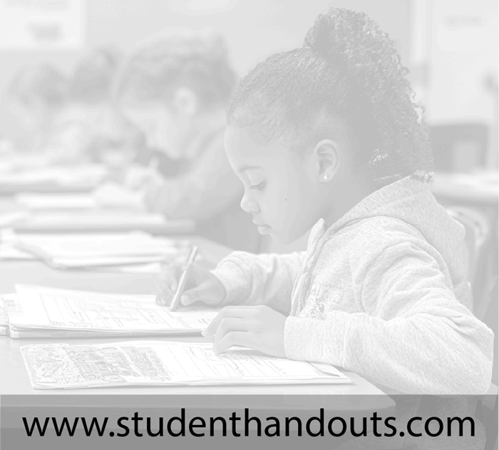 A young student works on her free vocabulary development worksheets in a classroom.