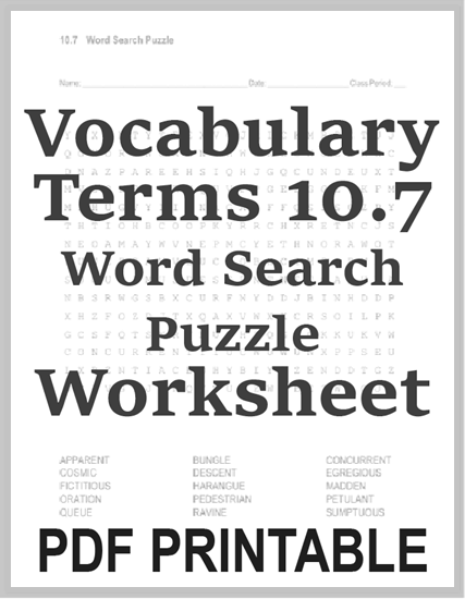 Terms 10.7 Word Search Puzzle - Vocabulary worksheet is free to print (PDF file).