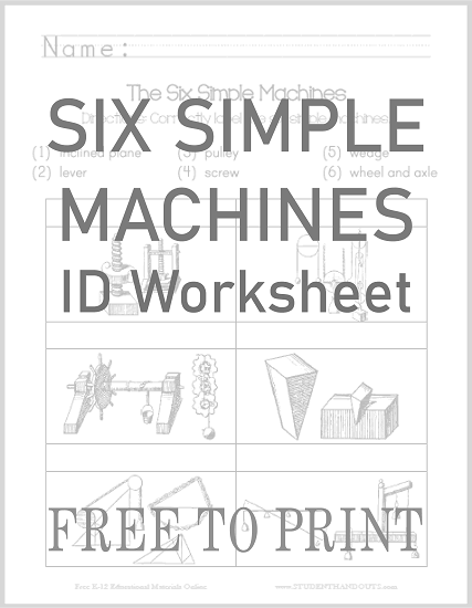 Identify the Six Simple Machines - Free printable worksheet for lower elementary Science.