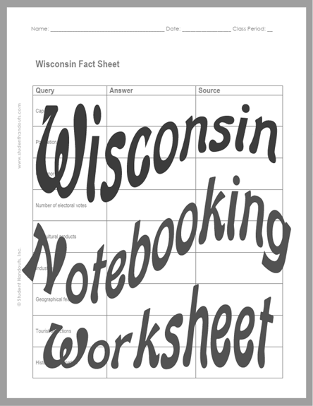Wisconsin Notebooking Worksheet - Free to print (PDF file). For students in grades 5 and up.