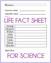 Life/Organism Classification Fact Sheet
