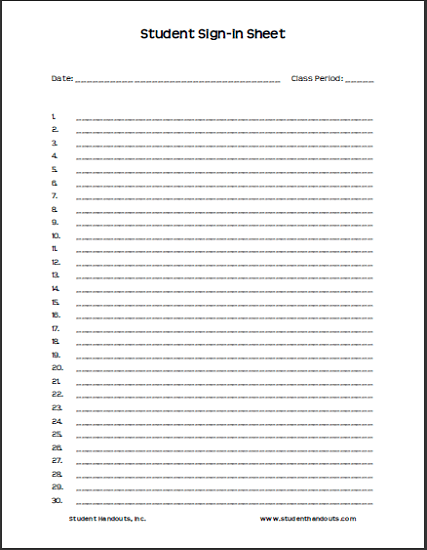 Free Blank Printable Student Sign-in Sheet with 30 Rows | Student Handouts