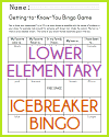 Lower Elementary Icebreaker Bingo Game