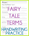 Fairy Tale Terms Handwriting Worksheets