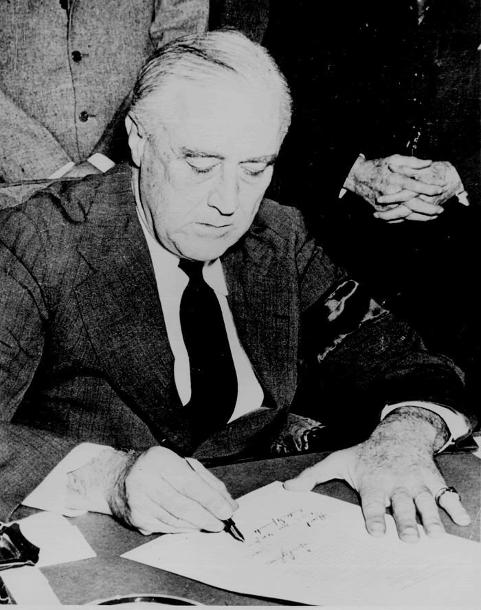 U.S. President Franklin Delano Roosevelt Signing for War Against Japan, 1941