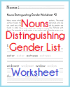 Nouns Distinguishing Gender List Worksheet