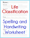 Taxonomic Rank Spelling and Handwriting Worksheet