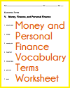 Money and Personal Finance Vocabulary Terms Worksheet