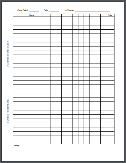 Tracking and Grading Student Class Participation - Free chart to print (PDF file).