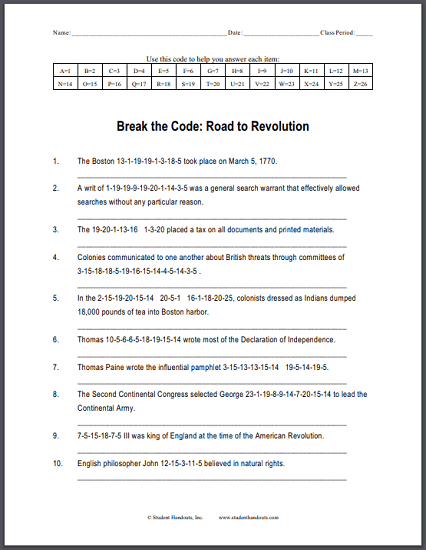 Road To The American Revolution Chart Answers