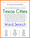 Texas Cities Word Search Puzzle; Grades 4-12