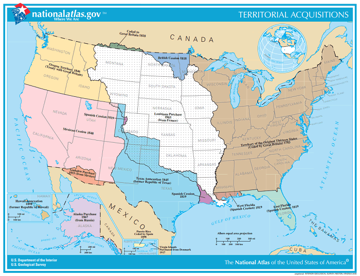 Map of United States Territorial Acquisitions since 1783 - Free to print (PDF file).