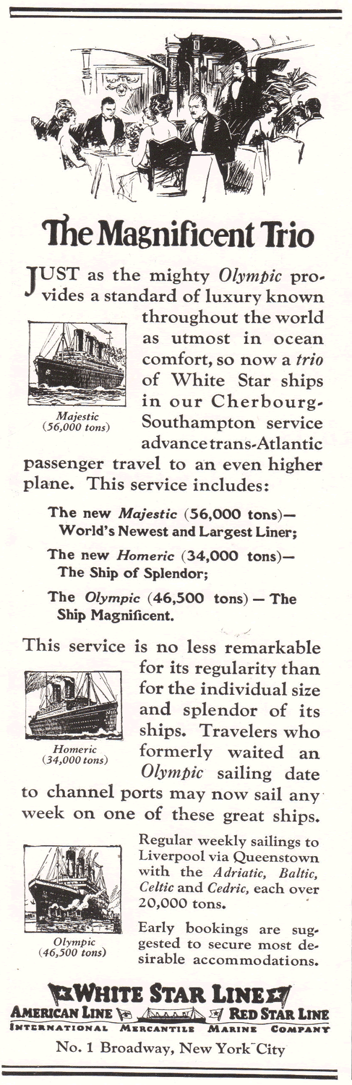 White Star Line Advertisement of 1922