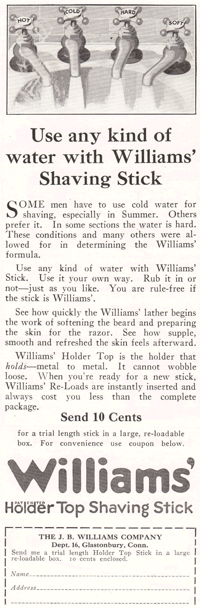 Williams' Shaving Stick Ad of 1922