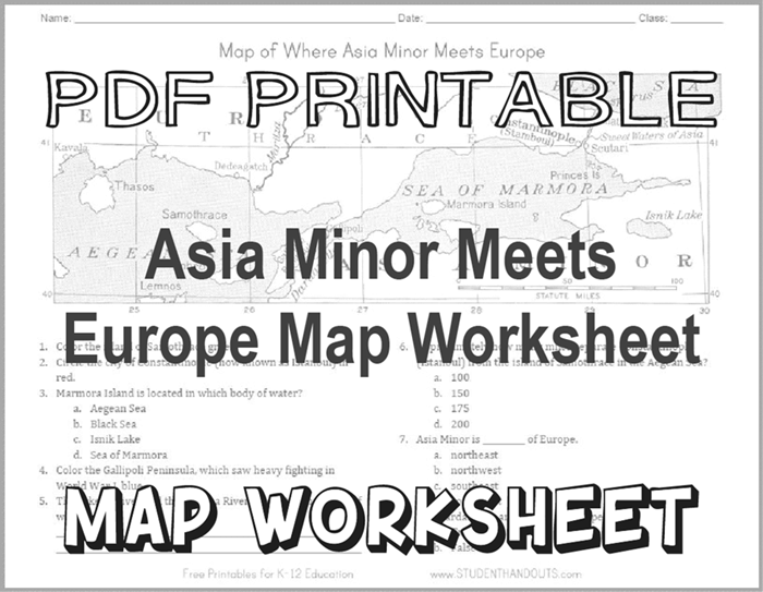 Map of Where Asia Minor Meets Europe - Map worksheet is free to print (PDF file).