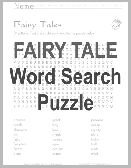 Fairy Tales Word Search Puzzle - Free to print (PDF file).