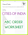 Indian Cities in ABC Order Worksheet