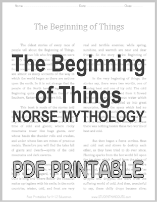 The Beginning of Things - Norse Mythology Informational Text for Kids - Free to print (PDF file).