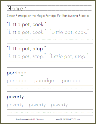 Magic Porridge Pot Handwriting Practice Worksheet
