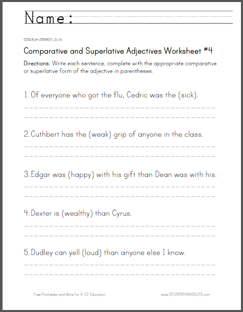 Comparative and Superlative Adjectives Worksheet #4
