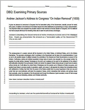 andrew jackson indian removal act essay