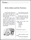 Betty Alden and the Puritans Workbook for Grades 1-3