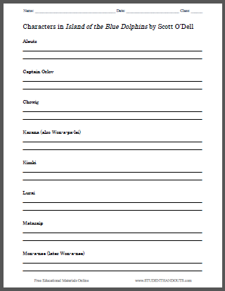 Island of the Blue Dolphins Free Printable Worksheets