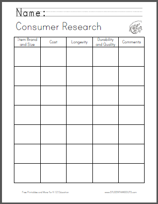 Consumer Research Project - Free to print (PDF files and instructions).