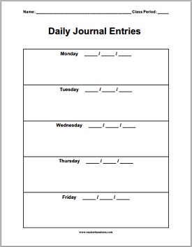 Daily Journal Sheets