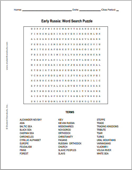 Early Russia Word Search Puzzle - Free to print (PDF file).
