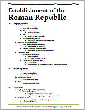 Establishment of the Roman Republic Printable Outline - Free to print (PDF file).