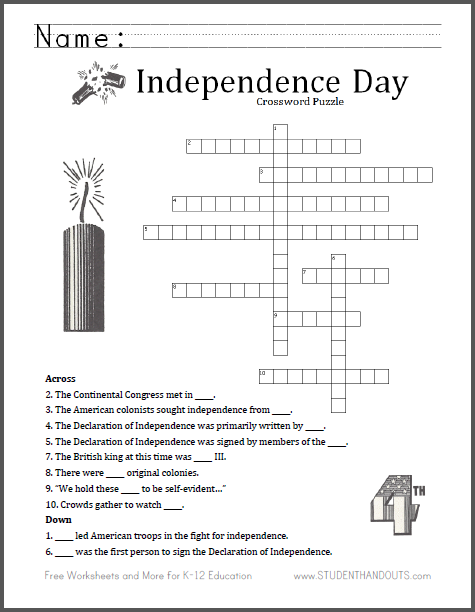 Fourth of July Crossword Puzzle - Free to print (PDF file).