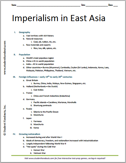 Imperialism in East Asia - Free Printable Outline for High School World History