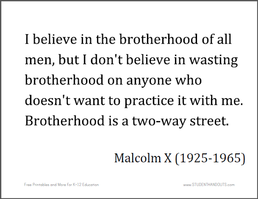 Malcolm X: I believe in the brotherhood of all men, but I don't believe in wasting brotherhood on anyone who doesn't want to practice it with me. Brotherhood is a two-way street.