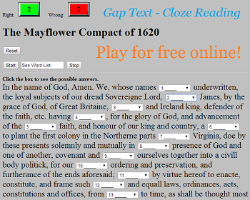 The Mayflower Compact of 1620 - Free Interactive Gap Text Quiz Game