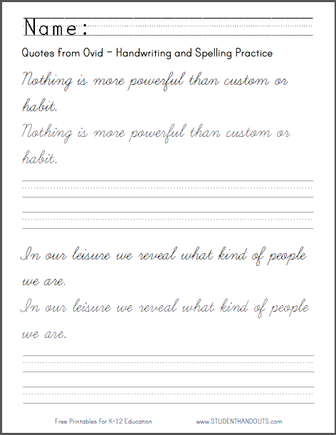 Ovid Quotes Handwriting Practice - Free to print (PDF file) in print manuscript or cursive script.