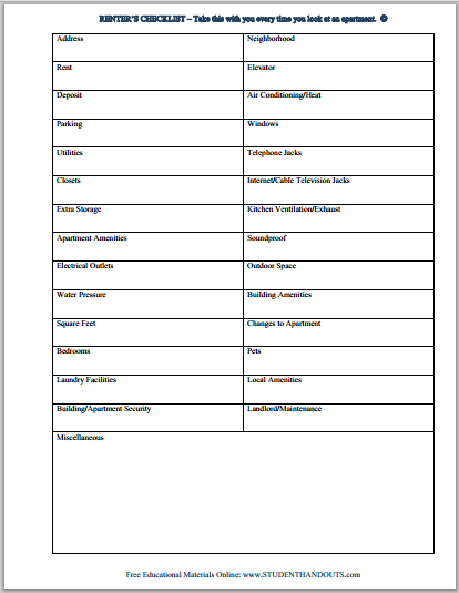 Free Printable Renter's Checklist - Perfect for Anyone Getting a First (or Next) Apartment 