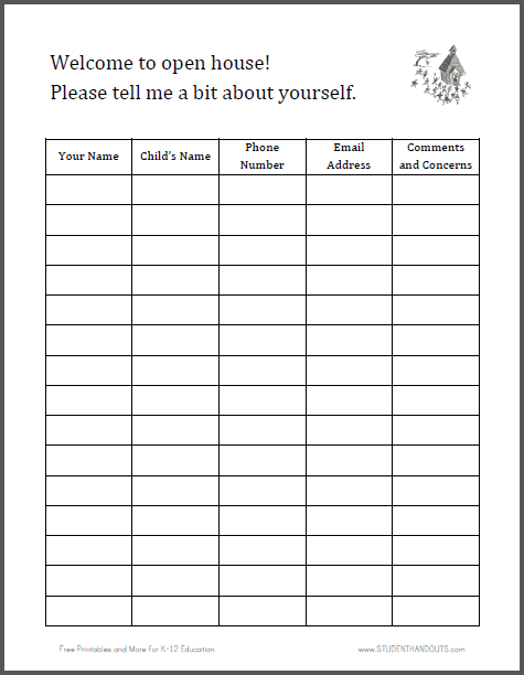 Sign-in Sheet for Open House - Free to print (PDF file).