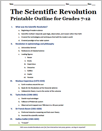 The Scientific Revolution - Free printable outline (PDF file).