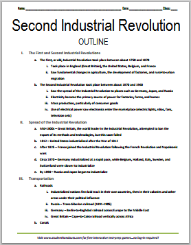 Second Industrial Revolution - Free printable outline (PDF file) for high school World History students.