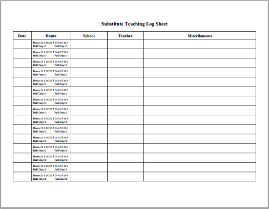 Substitute Teaching Daily Log - Free to print (PDF file).