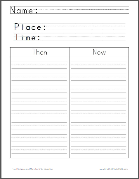 Then and Now Worksheet - Free to print (PDF file) past and present worksheet for kindergarten and first grade Social Studies.