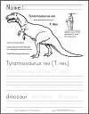 Tyrannosaurus Rex Coloring and Writing Sheet