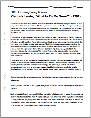 Vladimir Lenin's "What	Is To Be Done?" (excerpt, 1902) DBQ Worksheet