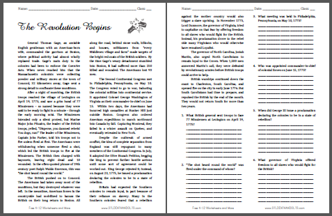 worksheets american revolution