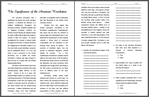 The Significance of the American Revolution - Free printable reading with questions (PDF file).