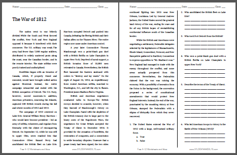 War of 1812 American History Reading with Questions | Student Handouts