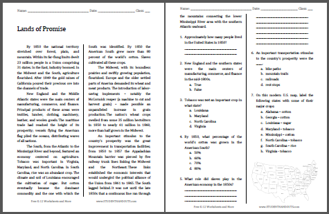 Lands of Promise - Free printable high school United States History reading with questions (PDF file).