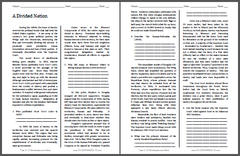 A Divided Nation Reading with Questions | Student Handouts