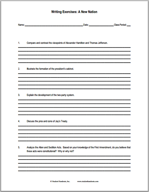 A New Nation Essay Questions - Worksheet is free to print (PDF file). For high school United States History students.